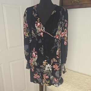 All Saints Black Floral Long Sleeve Dress
